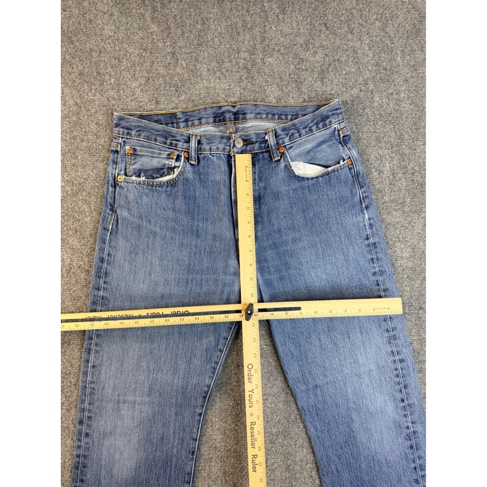 Levis 501 Original Fit Mens 34x32 Blue Denim Jeans Straight Leg Workwear Pants - Picture 7 of 9